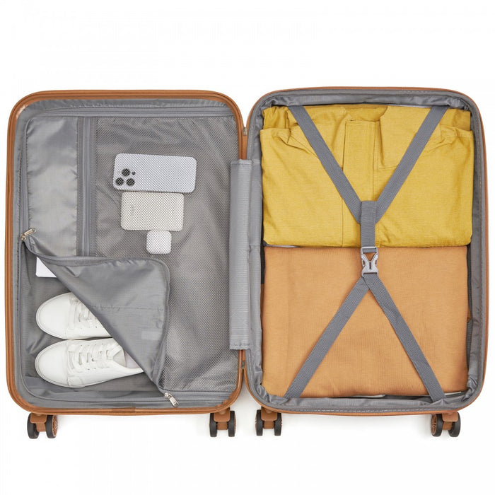 3-Piece Expandable Luggage Set Hard Shell ABS+PC Suitcases – 20/24/28-Inch – KSK2484 – Green and Brown