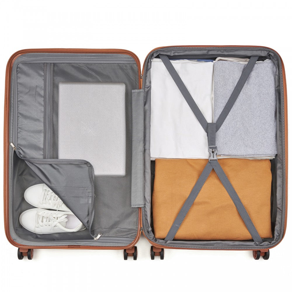 Expandable Lightweight ABS+PC Hard Shell Check-In Suitcase with TSA Lock – 28-Inch – Green and Brown