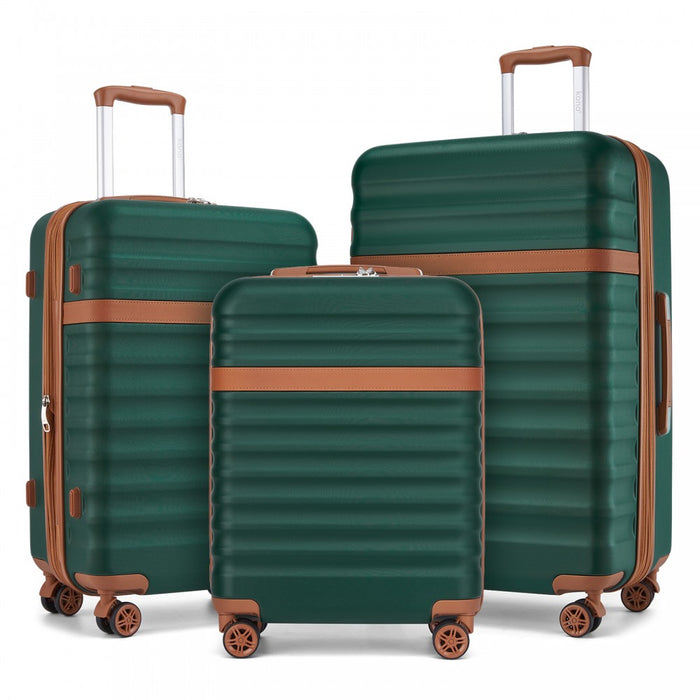3-Piece Expandable Luggage Set Hard Shell ABS+PC Suitcases – 20/24/28-Inch – KSK2484 – Green and Brown