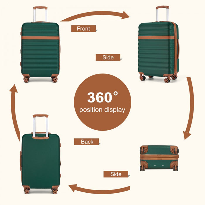 3-Piece Expandable Luggage Set Hard Shell ABS+PC Suitcases – 20/24/28-Inch – KSK2484 – Green and Brown