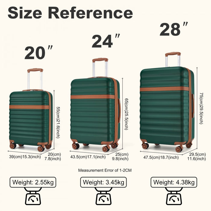 3-Piece Expandable Luggage Set Hard Shell ABS+PC Suitcases – 20/24/28-Inch – KSK2484 – Green and Brown