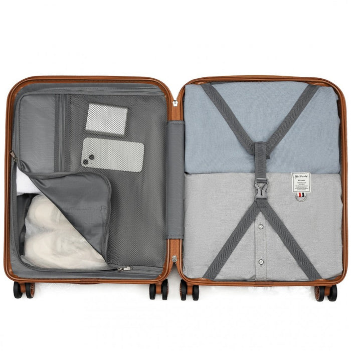 Lightweight ABS+PC Hard Shell Cabin Carry-On Suitcase with TSA Lock – 20-Inch – KSK2484 – Grey and Brown
