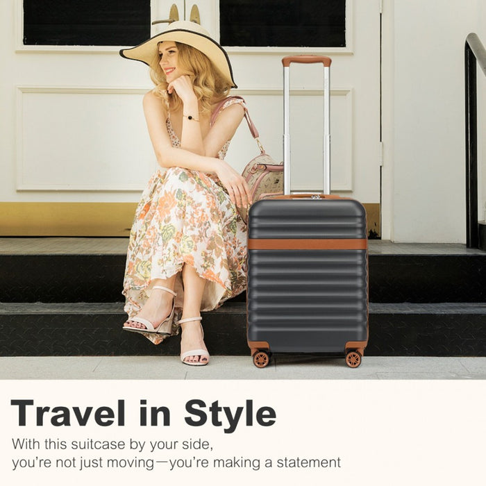 Lightweight ABS+PC Hard Shell Cabin Carry-On Suitcase with TSA Lock – 20-Inch – KSK2484 – Grey and Brown