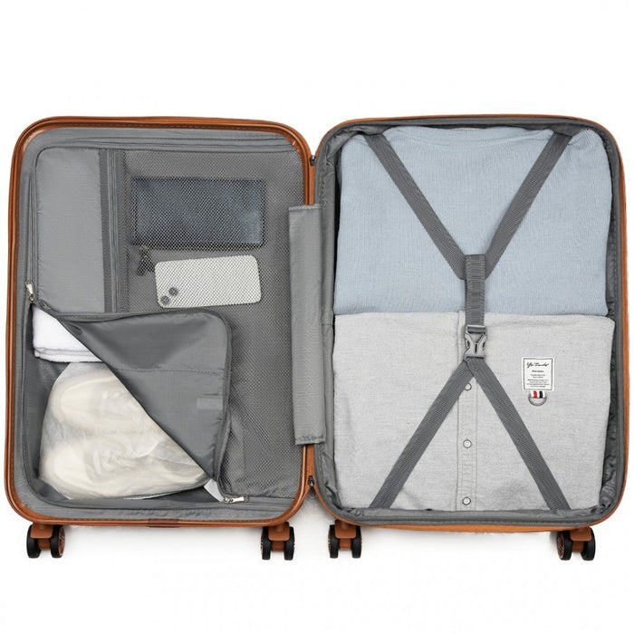 Expandable Lightweight ABS+PC Hard Shell Check-In Suitcase with TSA Lock – 28-Inch – Grey and Brown