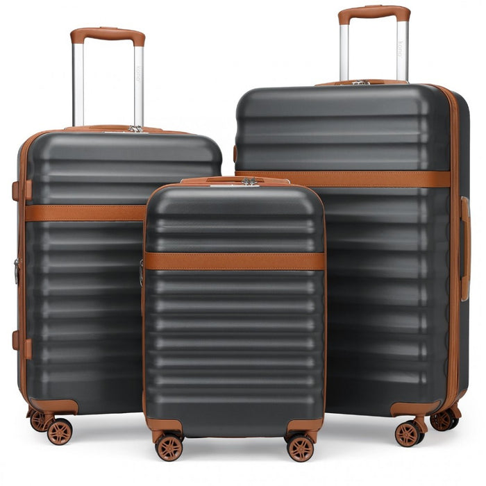 3-Piece Expandable Luggage Set Hard Shell ABS+PC Suitcases – 20/24/28-Inch – KSK2484 – Grey and Brown