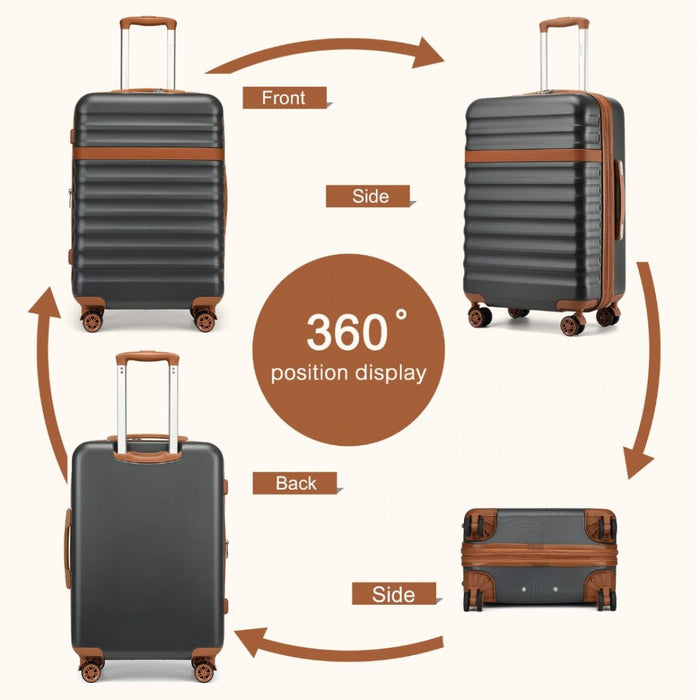 3-Piece Expandable Luggage Set Hard Shell ABS+PC Suitcases – 20/24/28-Inch – KSK2484 – Grey and Brown