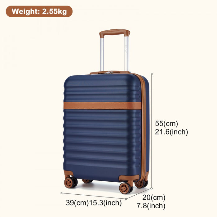 Lightweight ABS+PC Hard Shell Cabin Carry-On Suitcase with TSA Lock – 20-Inch – KSK2484 – Navy and Brown
