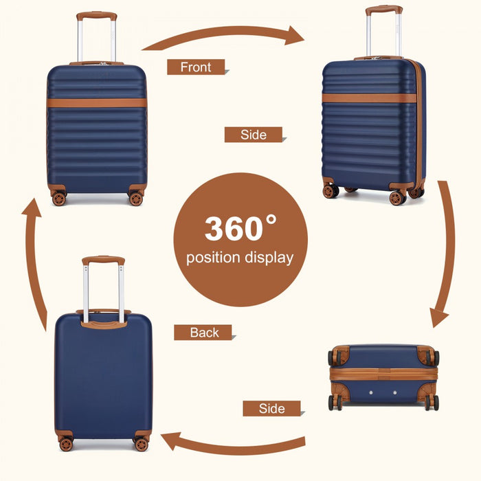 Lightweight ABS+PC Hard Shell Cabin Carry-On Suitcase with TSA Lock – 20-Inch – KSK2484 – Navy and Brown