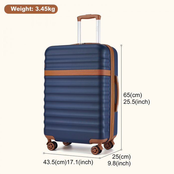 Expandable Lightweight ABS+PC Hard Shell Check-In Suitcase with TSA Lock – 24-Inch – Navy and Brown
