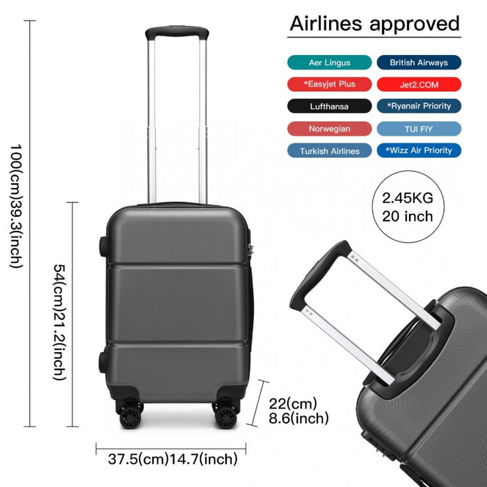 ABS Cabin Carry-On Suitcase with Secure Combination Lock – 20-Inch – Grey and Black