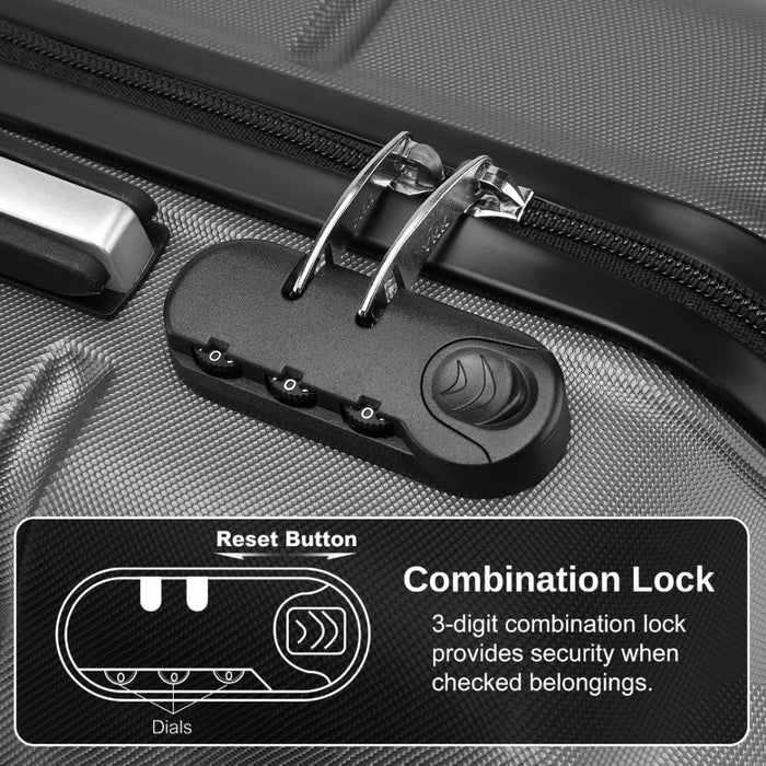 ABS Cabin Carry-On Suitcase with Secure Combination Lock – 20-Inch – Grey and Black