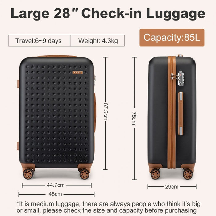 Polka Dot ABS+PC Hard Shell Suitcase with TSA Lock – 28-Inch – Black and Brown