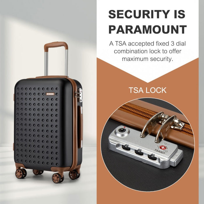 Polka Dot ABS+PC Hard Shell Suitcase with TSA Lock – 24-Inch – Black and Brown