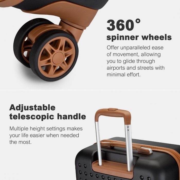 Polka Dot ABS+PC Hard Shell Suitcase with TSA Lock – 28-Inch – Black and Brown