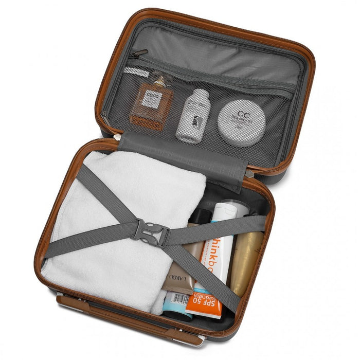 4-Piece Polka Dot ABS+PC Hard Shell Suitcase Set with TSA Lock and Vanity Case – Black and Brown