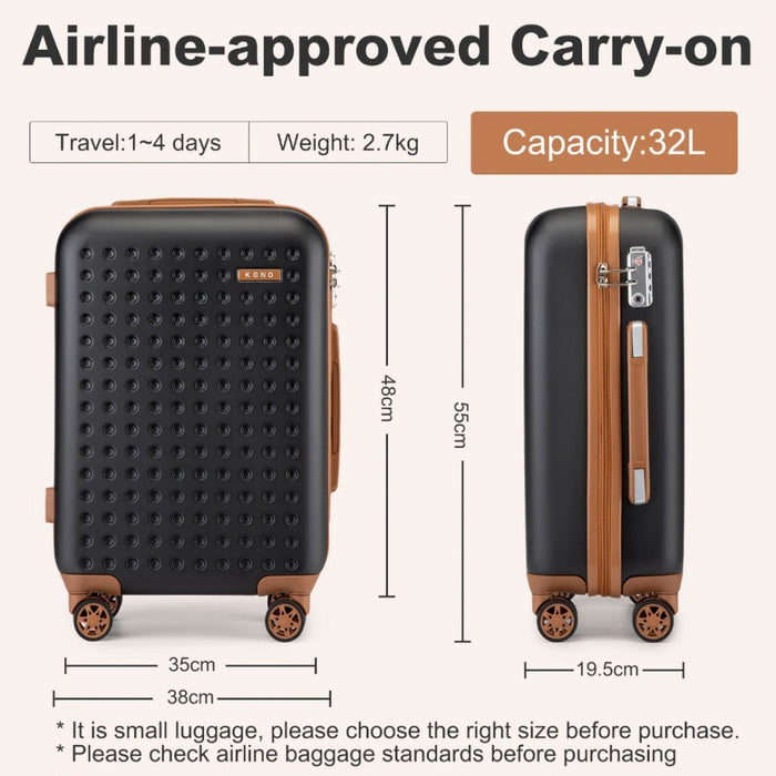 4-Piece Polka Dot ABS+PC Hard Shell Suitcase Set with TSA Lock and Vanity Case – Black and Brown