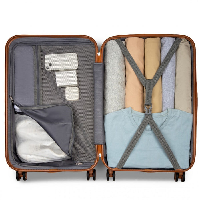 4-Piece Polka Dot ABS+PC Hard Shell Suitcase Set with TSA Lock and Vanity Case – Black and Brown