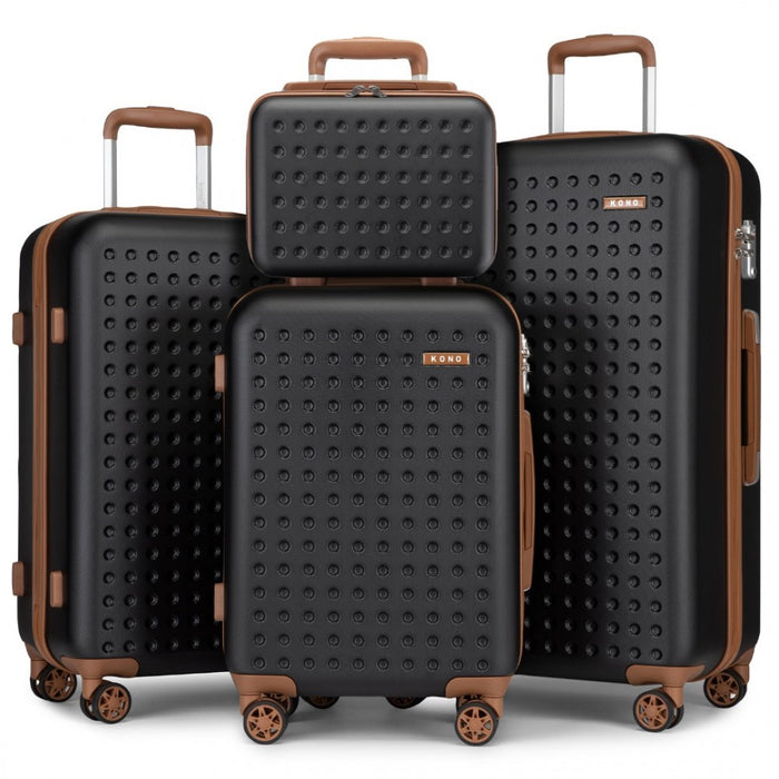 4-Piece Polka Dot ABS+PC Hard Shell Suitcase Set with TSA Lock and Vanity Case – Black and Brown