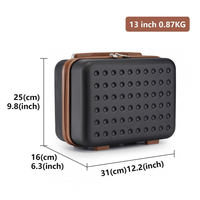 4-Piece Polka Dot ABS+PC Hard Shell Suitcase Set with TSA Lock and Vanity Case – Black and Brown