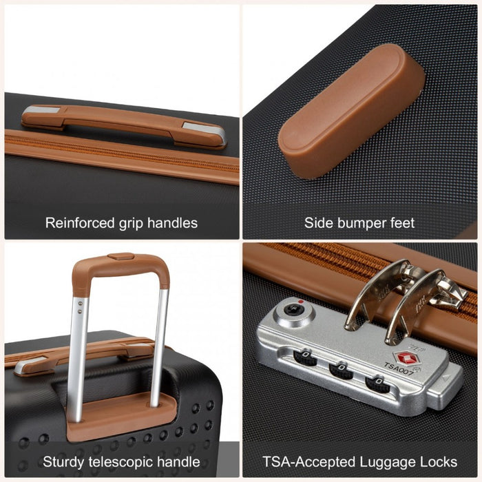 4-Piece Polka Dot ABS+PC Hard Shell Suitcase Set with TSA Lock and Vanity Case – Black and Brown
