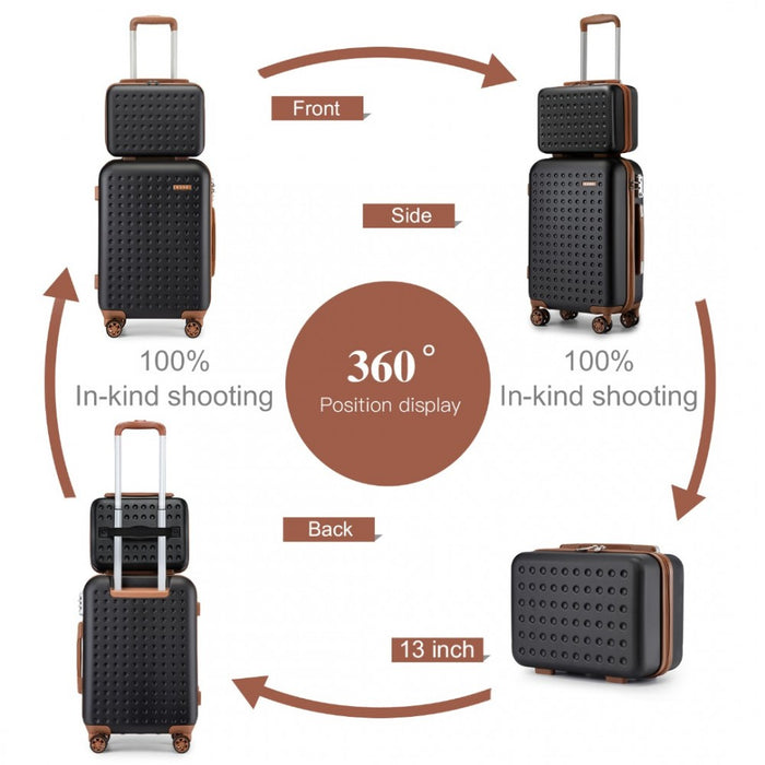 4-Piece Polka Dot ABS+PC Hard Shell Suitcase Set with TSA Lock and Vanity Case – Black and Brown