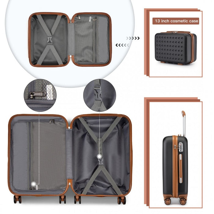 4-Piece Polka Dot ABS+PC Hard Shell Suitcase Set with TSA Lock and Vanity Case – Black and Brown
