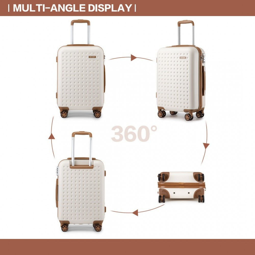 Polka Dot ABS+PC Hard Shell Suitcase with TSA Lock – 24-Inch – Cream and Brown