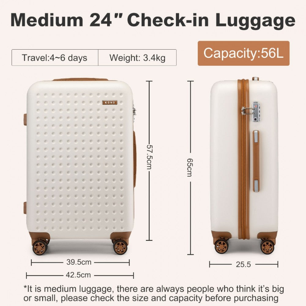 Polka Dot ABS+PC Hard Shell Suitcase with TSA Lock – 24-Inch – Cream and Brown