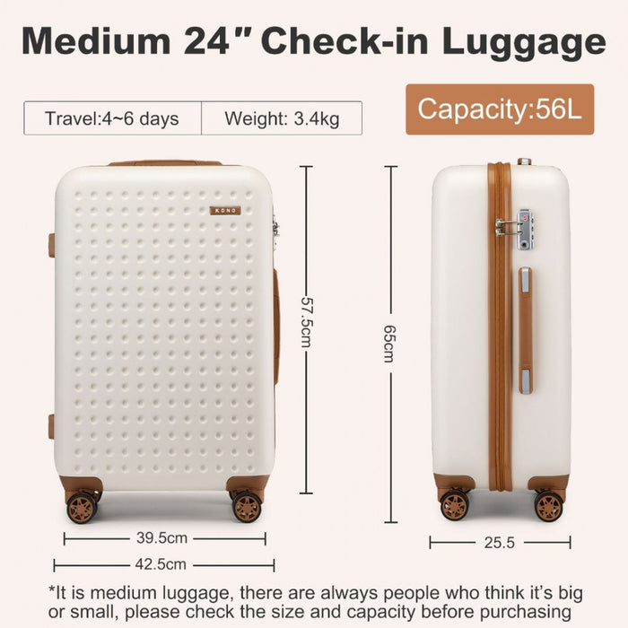 Polka Dot ABS+PC Hard Shell Suitcase with TSA Lock – 24-Inch – Cream and Brown