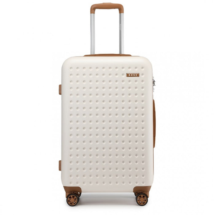 Polka Dot ABS+PC Hard Shell Suitcase with TSA Lock – 28-Inch – Cream and Brown
