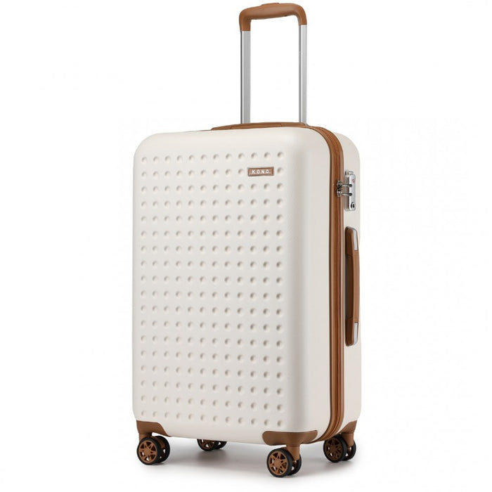 Polka Dot ABS+PC Hard Shell Suitcase with TSA Lock – 28-Inch – Cream and Brown