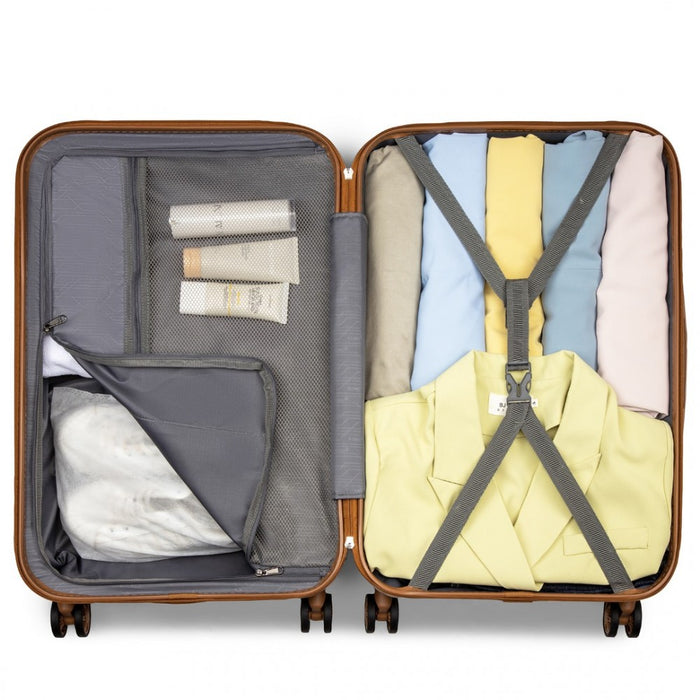 Polka Dot ABS+PC Hard Shell Suitcase with TSA Lock – 28-Inch – Cream and Brown
