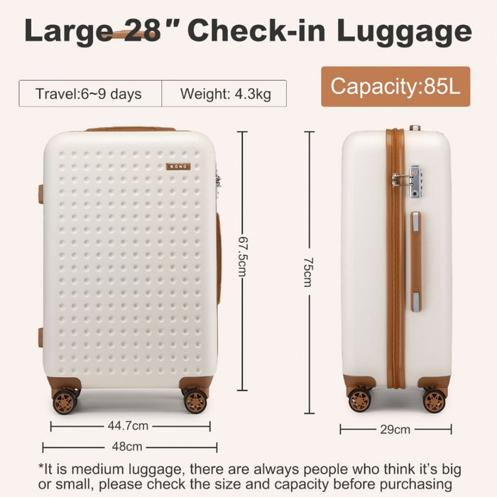 Polka Dot ABS+PC Hard Shell Suitcase with TSA Lock – 28-Inch – Cream and Brown
