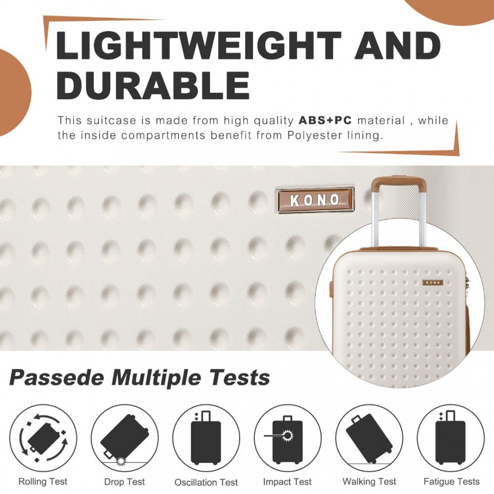 Polka Dot ABS+PC Hard Shell Suitcase with TSA Lock – 24-Inch – Cream and Brown