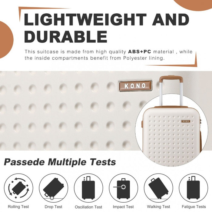Polka Dot ABS+PC Hard Shell Suitcase with TSA Lock – 24-Inch – Cream and Brown