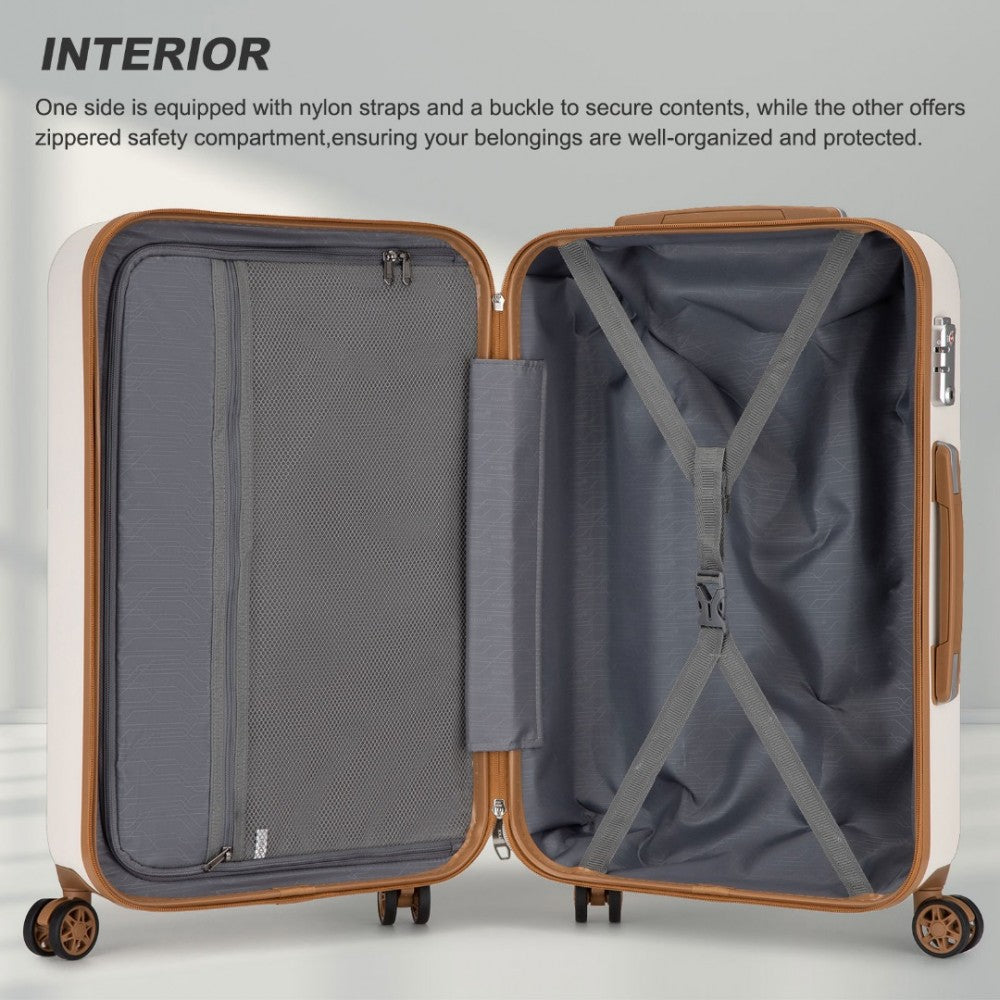 Polka Dot ABS+PC Hard Shell Suitcase with TSA Lock – 24-Inch – Cream and Brown