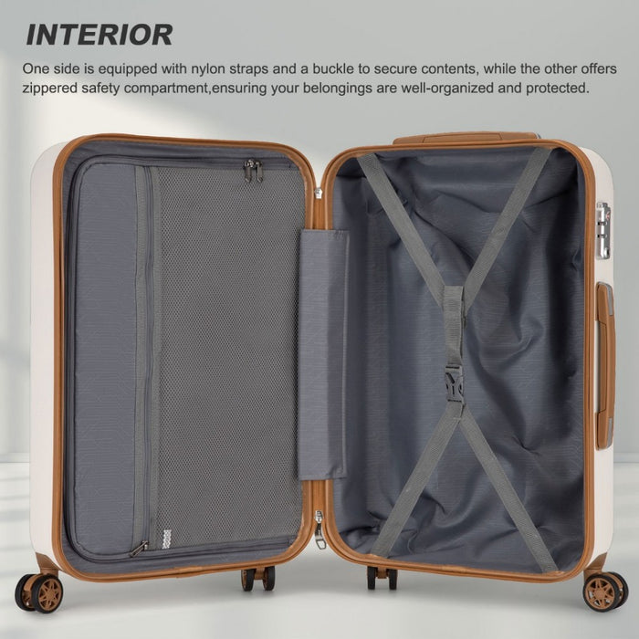 Polka Dot ABS+PC Hard Shell Suitcase with TSA Lock – 24-Inch – Cream and Brown