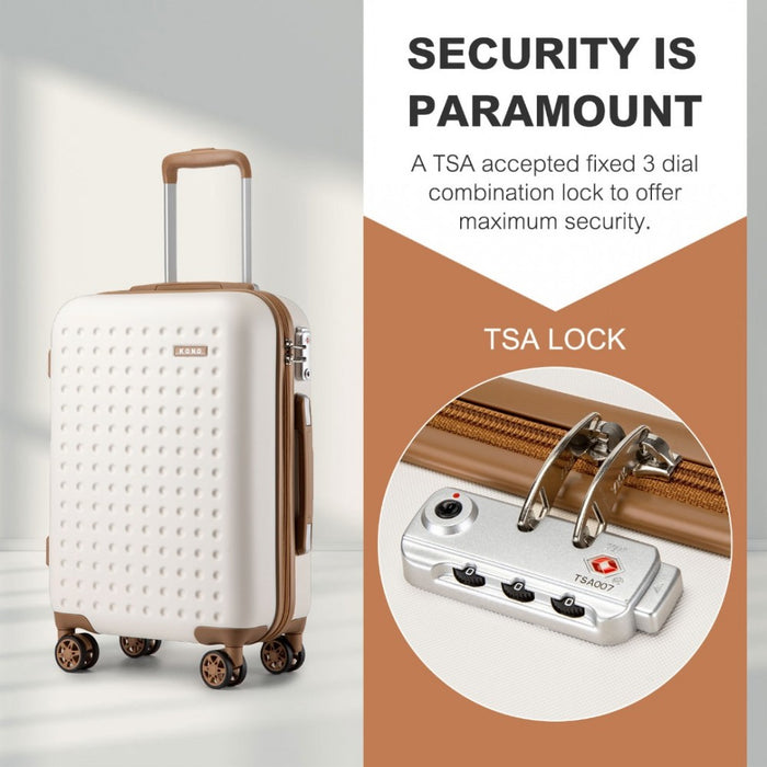 Polka Dot ABS+PC Hard Shell Suitcase with TSA Lock – 24-Inch – Cream and Brown