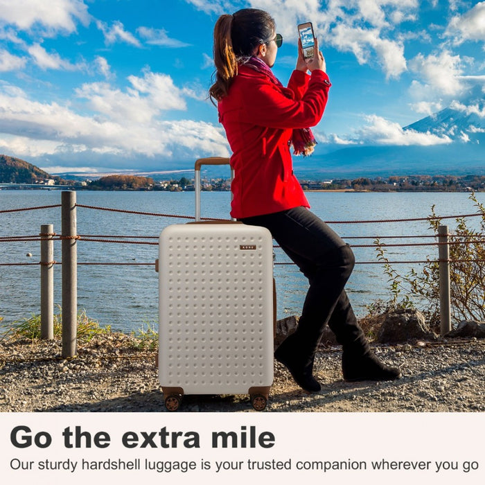 Polka Dot ABS+PC Hard Shell Suitcase with TSA Lock – 28-Inch – Cream and Brown