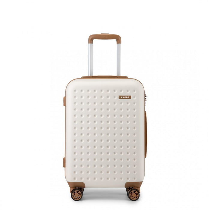 Polka Dot ABS+PC Hard Shell Cabin Suitcase with TSA Lock – 20-Inch – Cream and Brown