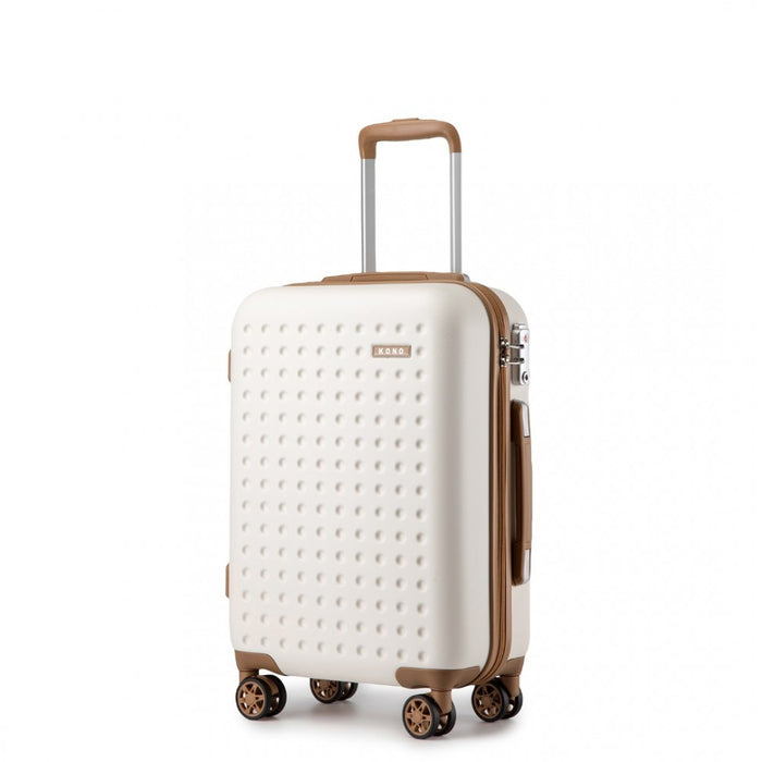 Polka Dot ABS+PC Hard Shell Cabin Suitcase with TSA Lock – 20-Inch – Cream and Brown