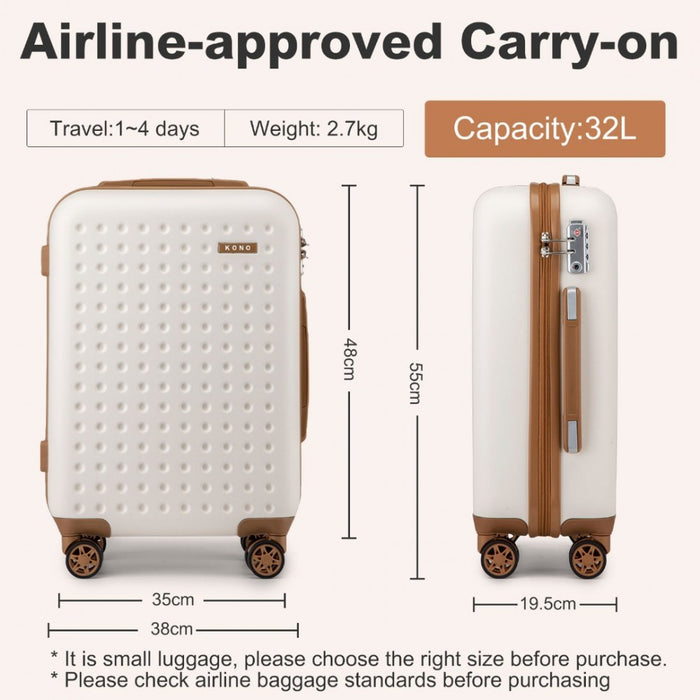 Polka Dot ABS+PC Hard Shell Cabin Suitcase with TSA Lock – 20-Inch – Cream and Brown