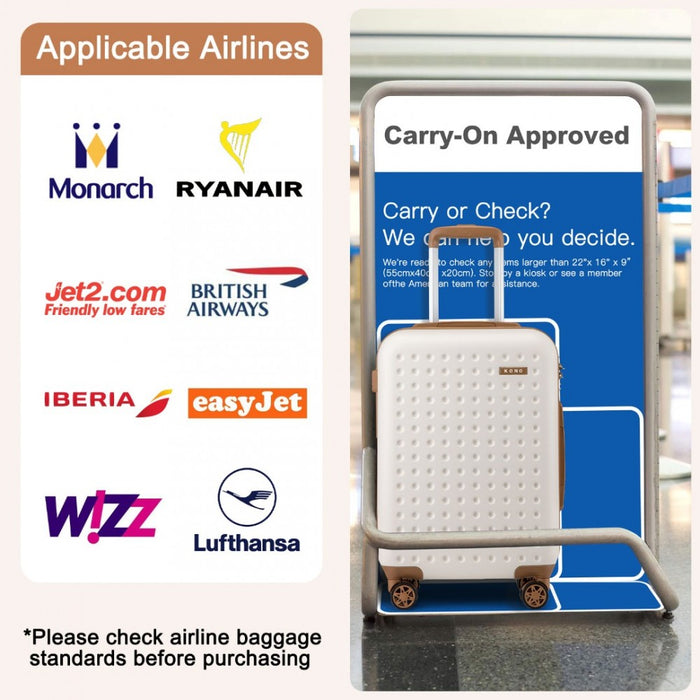 Polka Dot ABS+PC Hard Shell Cabin Suitcase with TSA Lock – 20-Inch – Cream and Brown