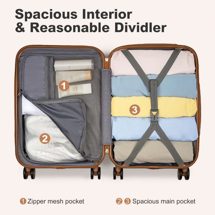 Polka Dot ABS+PC Hard Shell Cabin Suitcase with TSA Lock – 20-Inch – Cream and Brown