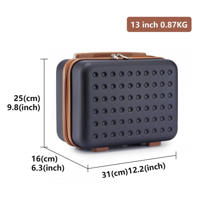Polka Dot ABS+PC Hard Shell Vanity Case – 13-Inch – Navy and Brown