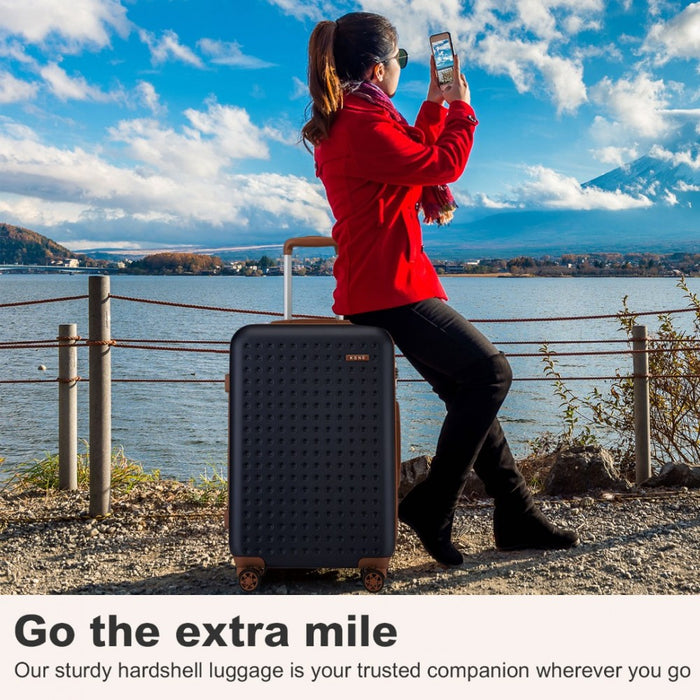 Polka Dot ABS+PC Hard Shell Suitcase with TSA Lock – 28-Inch – Navy and Brown