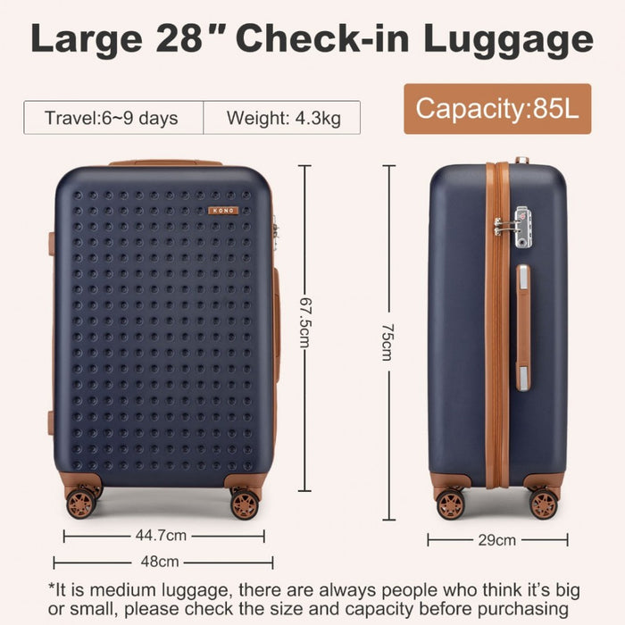 Polka Dot ABS+PC Hard Shell Suitcase with TSA Lock – 28-Inch – Navy and Brown