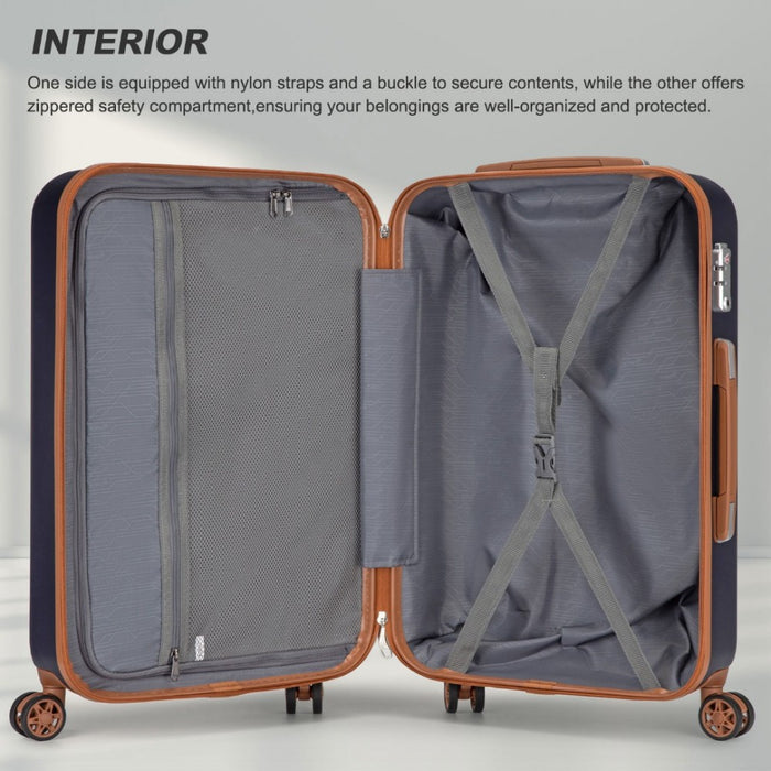 Polka Dot ABS+PC Hard Shell Suitcase with TSA Lock – 28-Inch – Navy and Brown