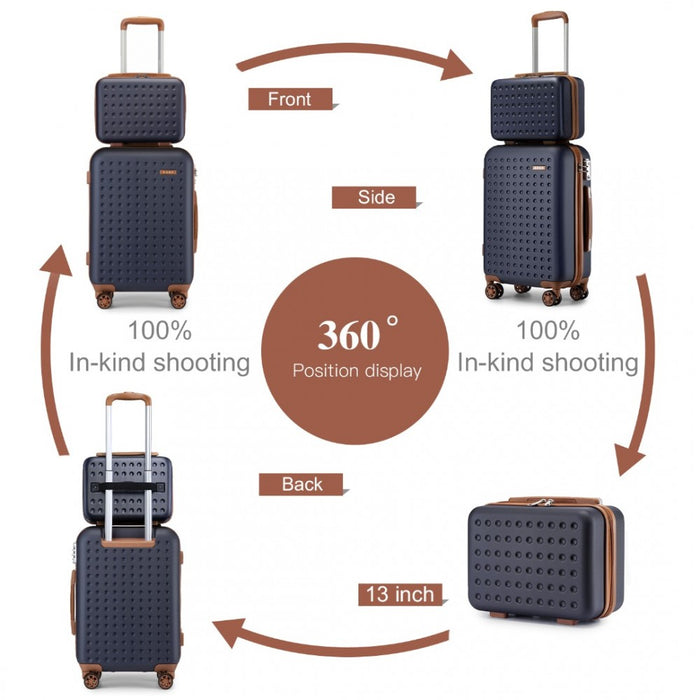 4-Piece Polka Dot ABS+PC Hard Shell Suitcase Set with TSA Lock and Vanity Case – Navy and Brown