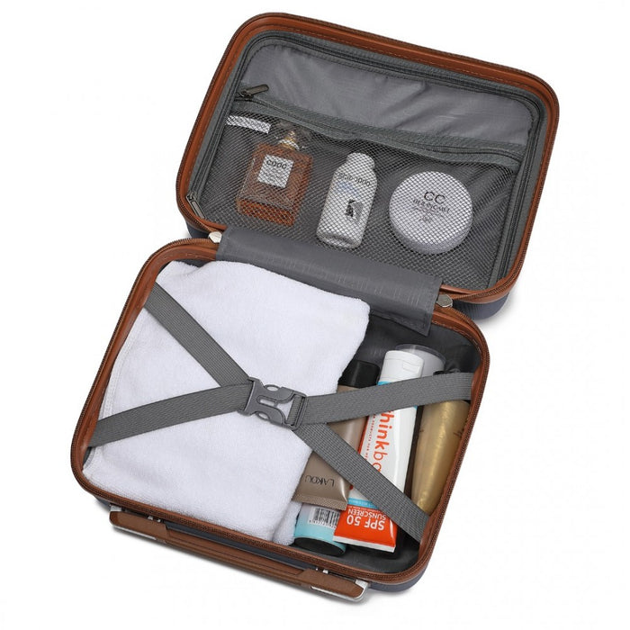 4-Piece Polka Dot ABS+PC Hard Shell Suitcase Set with TSA Lock and Vanity Case – Navy and Brown